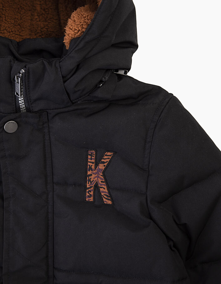 Boys’ black padded jacket, cognac furry hood - IKKS