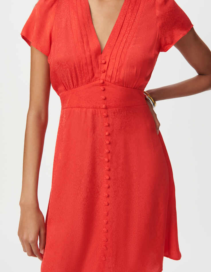 Robe rouge satinée jacquard motif animalier Femme-4