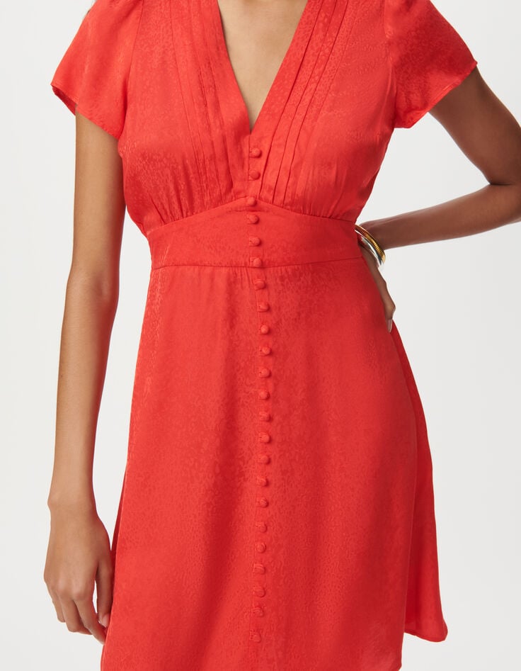Robe rouge satinée jacquard motif animalier Femme-4 Robe rouge satinée jacquard motif animalier Femme-4