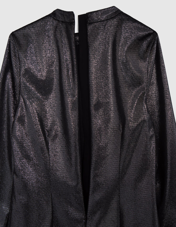 Black sequined velvet dress with high collar for girls-9