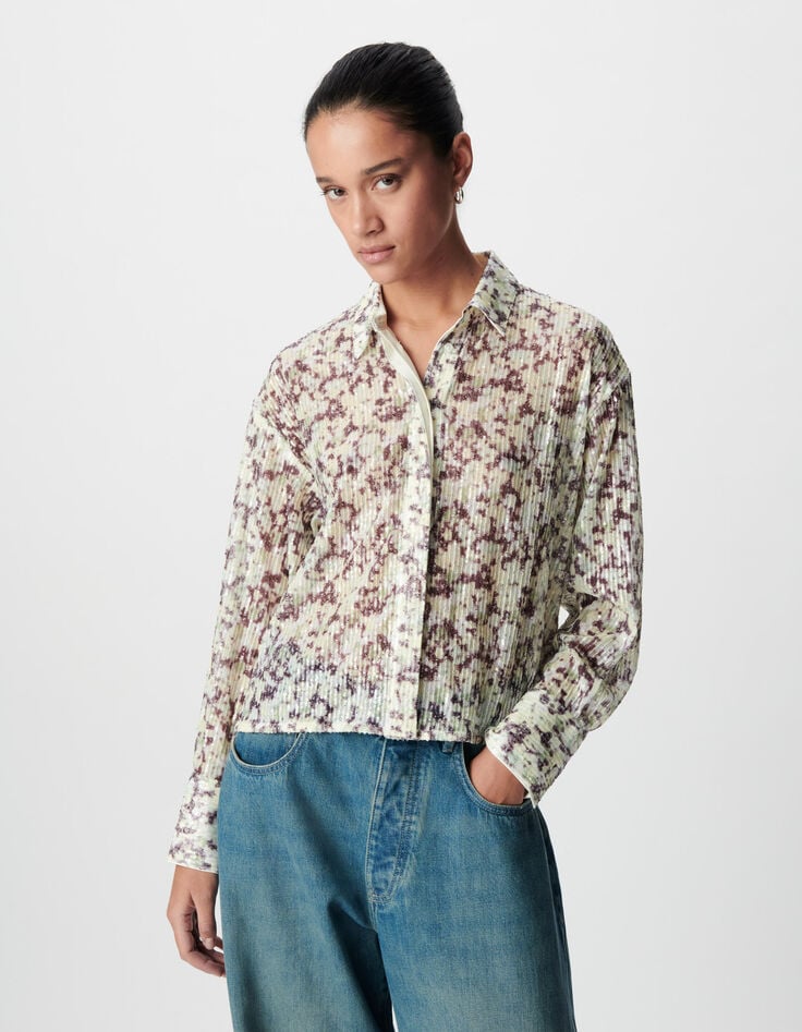 Chemise verte motif camouflage broderies sequins Femme-3