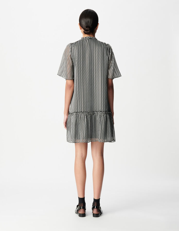 Robe noire imprim&eacute; graphique bicolore Femme-2