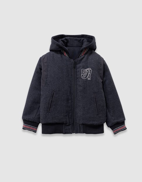 Blouson réversible esprit teddy noir et gris garçon - IKKS