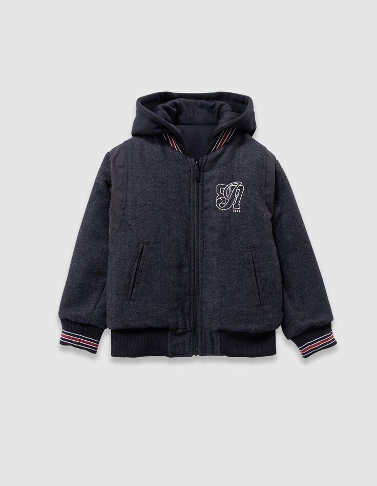 Blouson réversible esprit teddy noir et gris garçon-5