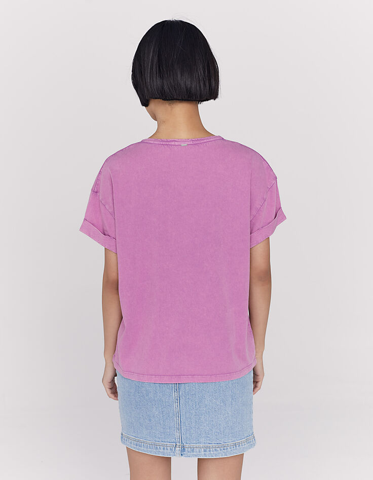 Tee-shirt en coton rose délavé visuel message rock-3
