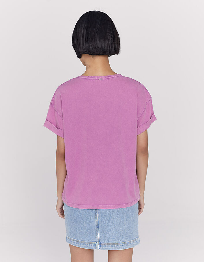 T-shirt in roze stonewashed katoen rocktekst - IKKS