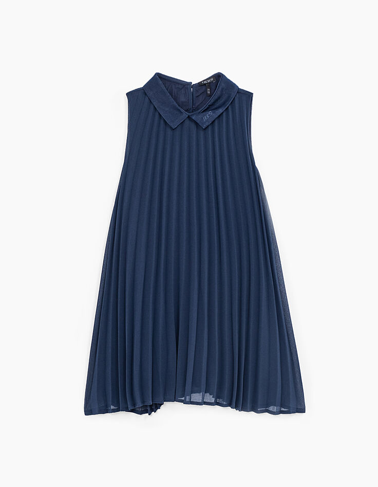 Robe navy plissée à col fille-2