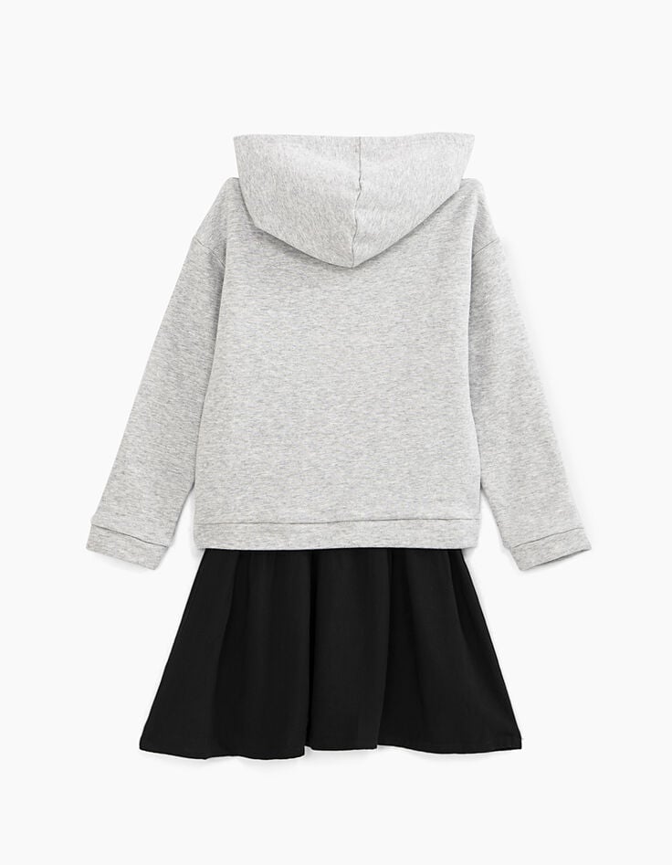 Robe gris chiné moyen avec sweat à rayures sequins fille-3 Robe gris chiné moyen avec sweat à rayures sequins fille-3