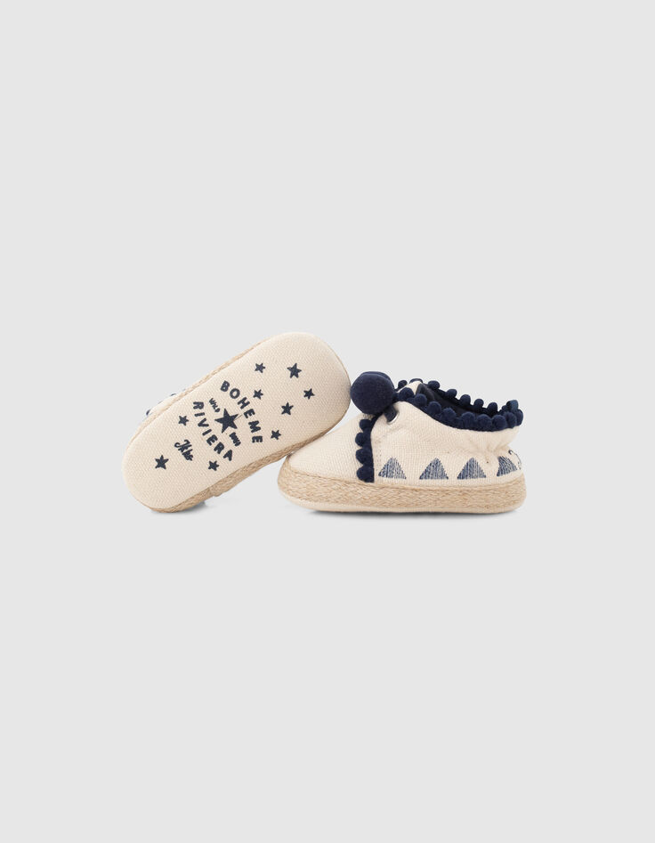 Chaussures blanc cassé en toile avec pompons bébé fille-3