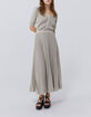 Jupe longue champagne en tricot côtelé lurex Femme-6
