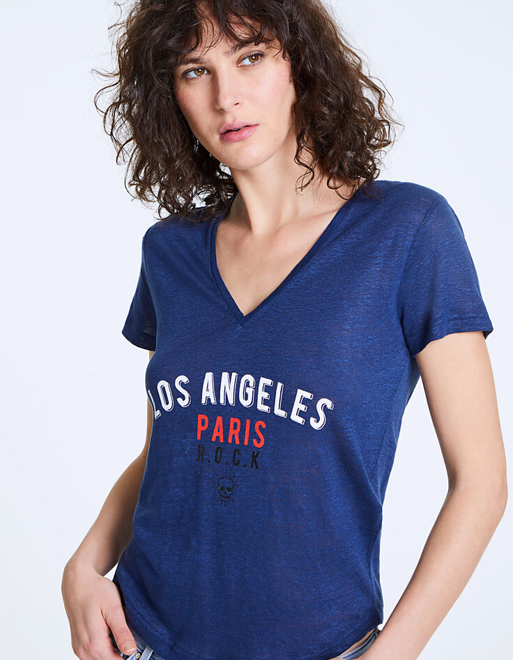 Tee-shirt en lin visuel "Los Angeles Paris" femme-4