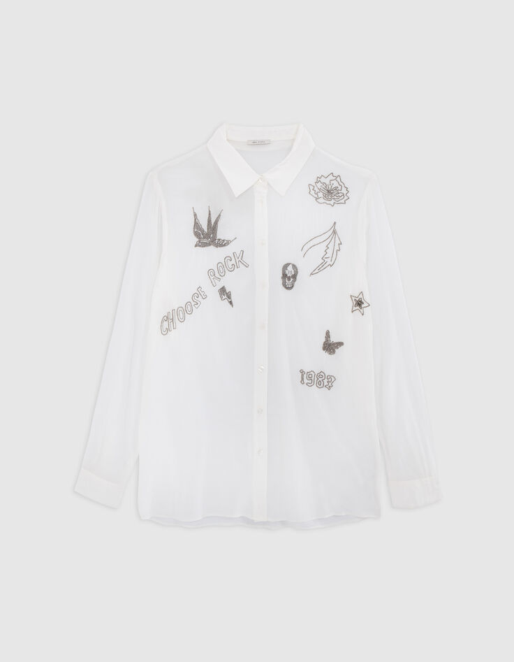 Chemise blanc cassé broderies perles Femme-6