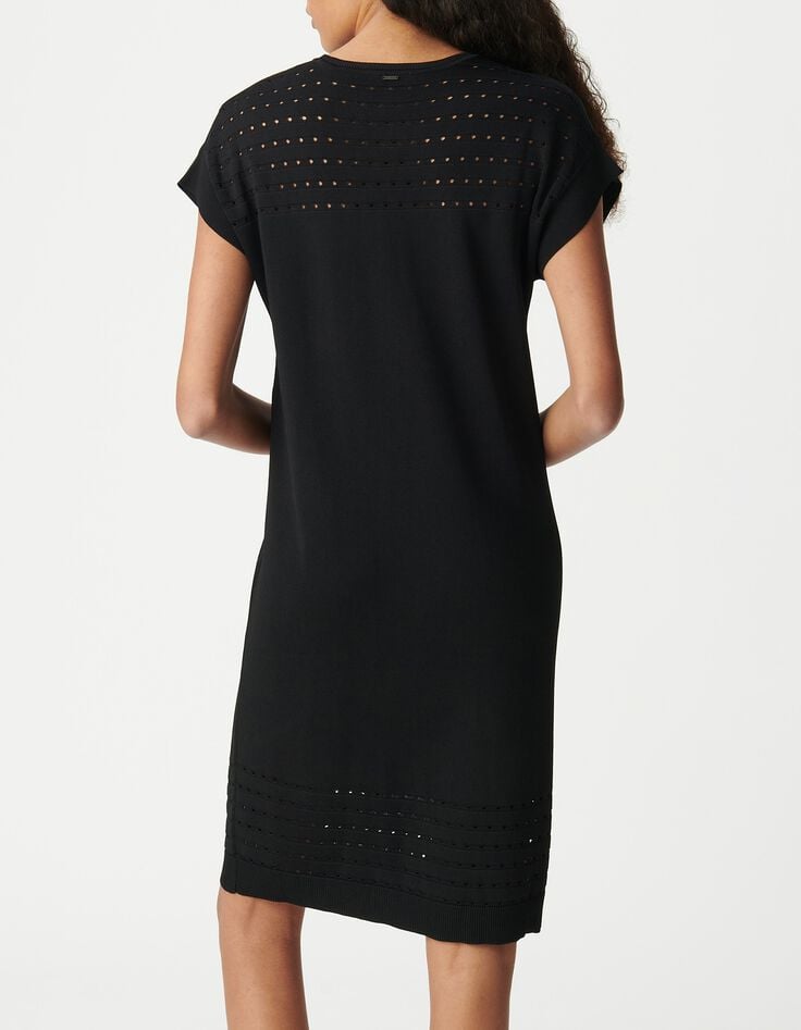 Robe noire tricot ajour&eacute;s Femme-3