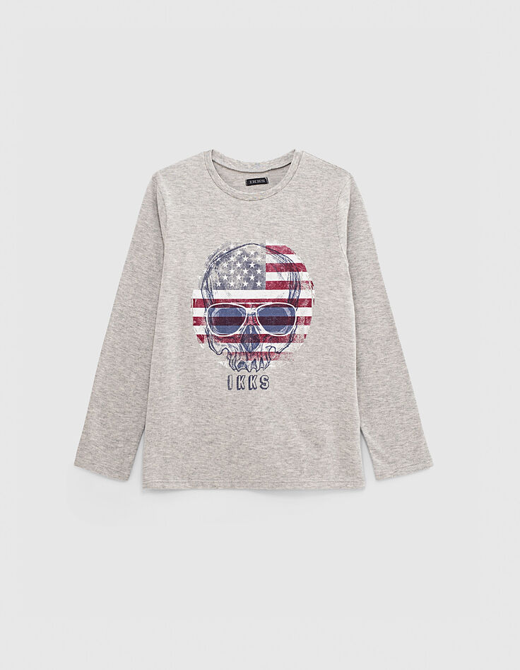 Boys’ mid-grey marl skull T-shirt-1 Boys’ mid-grey marl skull T-shirt-1