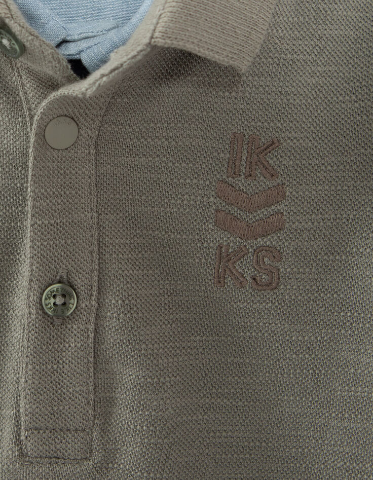 Polo kaki trompe-l'oeil col chemise b&eacute;b&eacute; gar&ccedil;on-5