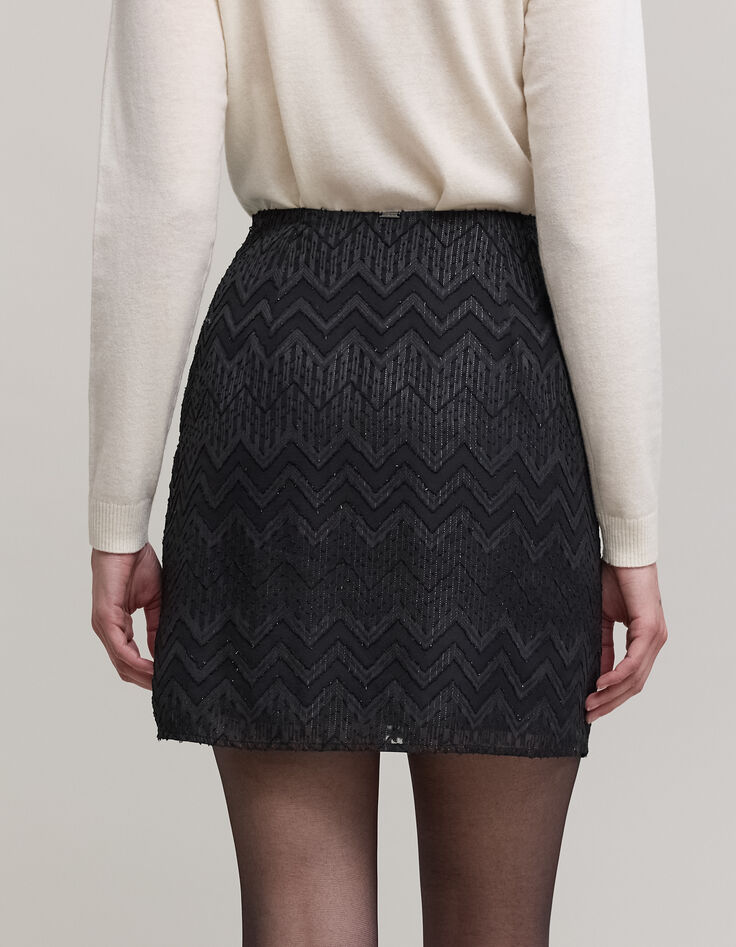 Jupe courte noire voile jacquard chevrons lurex Femme-5