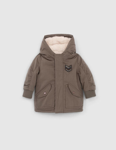 Baby boys’ khaki fur-lined parka with aviator goggles - IKKS