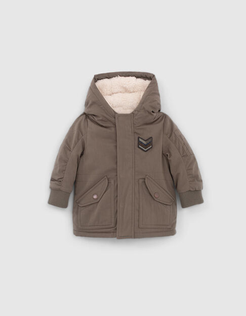 Parka kaki fourrée avec lunettes-aviateur bébé garçon