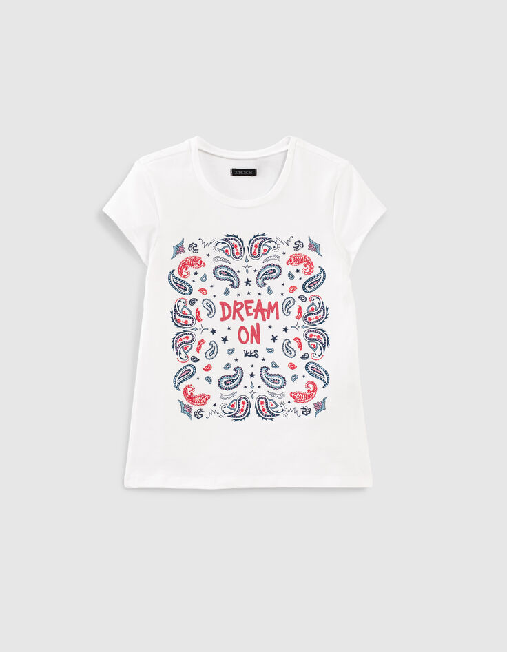 Girls’ optic white Paisley image T-shirt-1