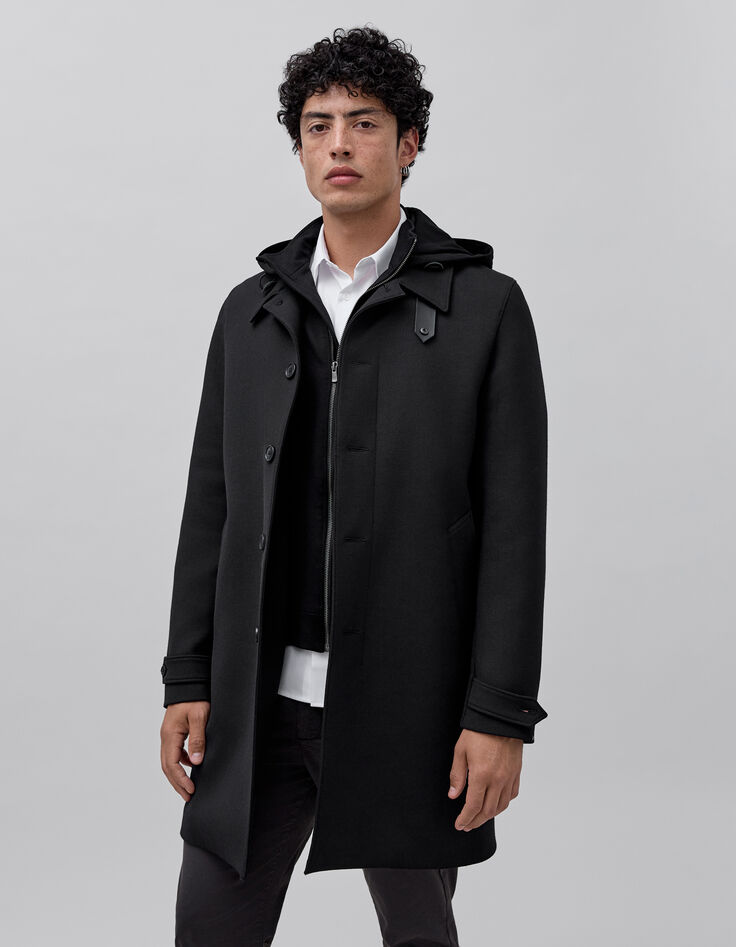 Trench noir à parementure-capuche amovible Homme-1