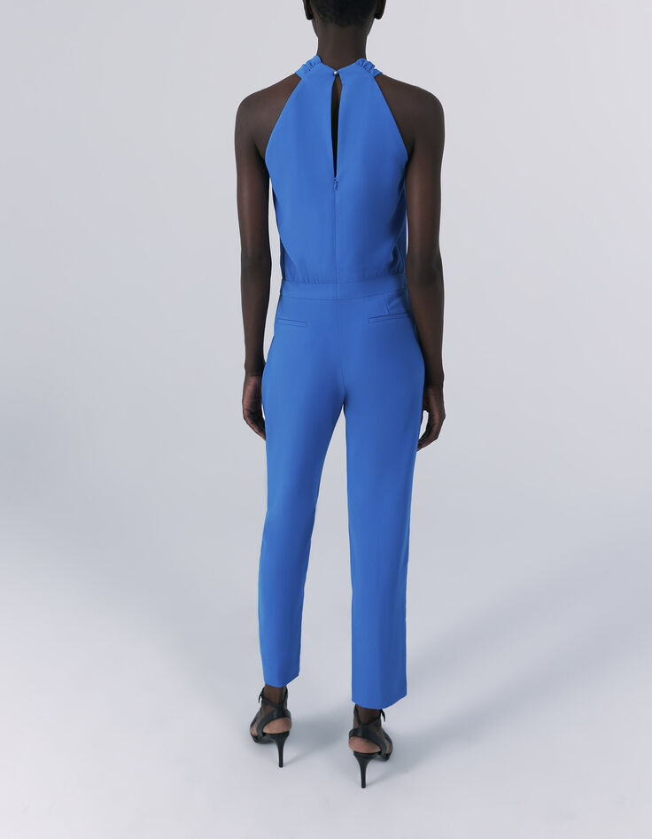 Combinaison pantalon bleue effet drapé devant Femme-2