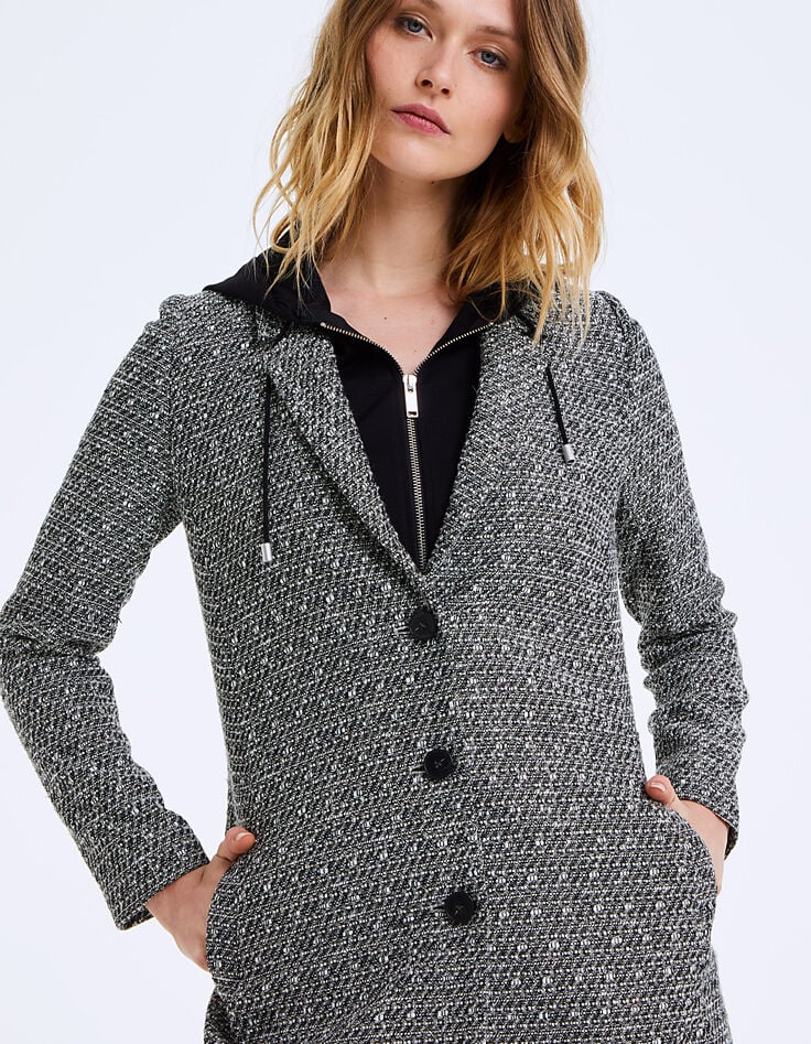 Manteau mi-long en tweed à capuche amovible femme-4