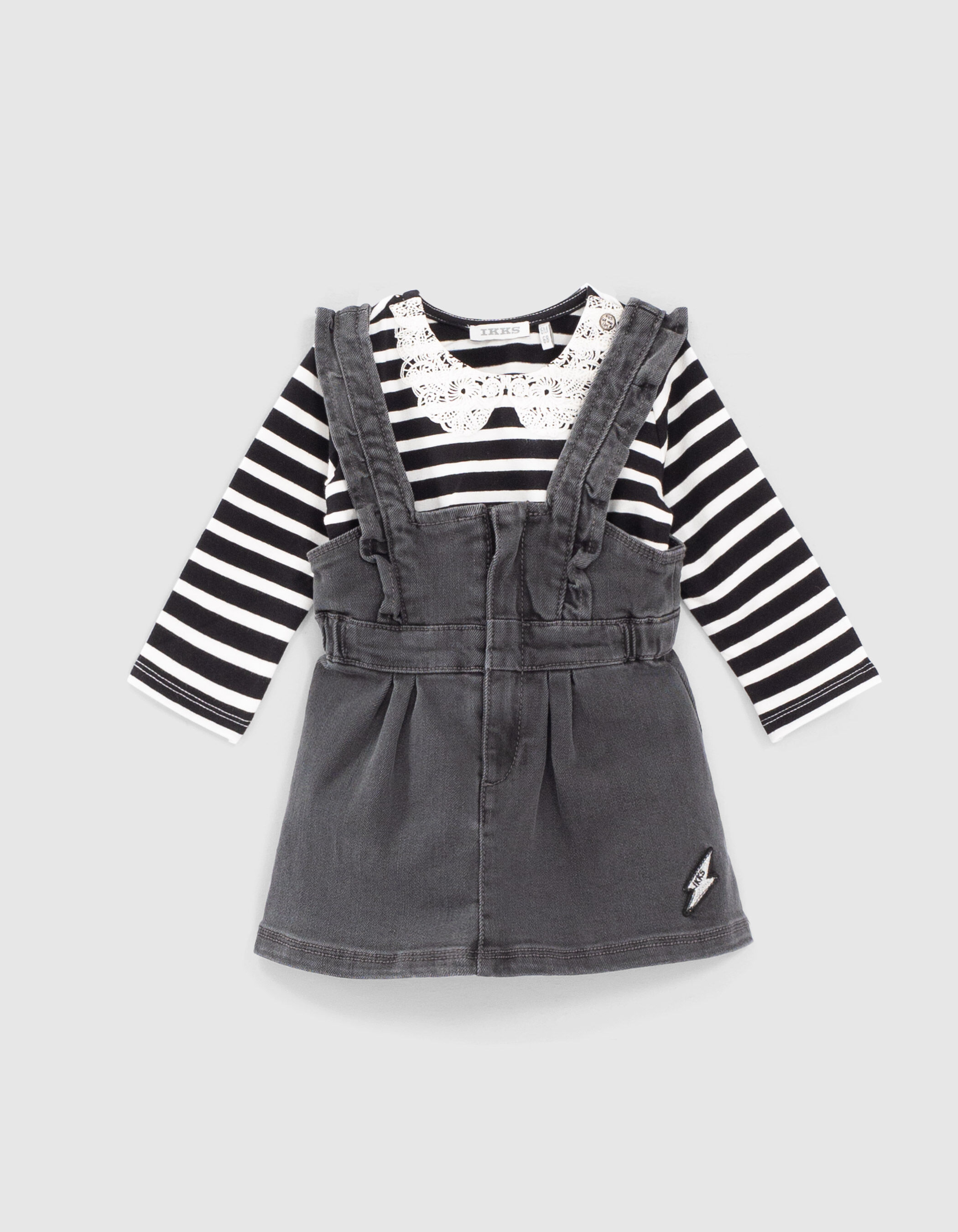 Baby girls striped T shirt and grey denim dress outfit