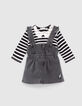 Baby girls’ striped T-shirt and grey denim dress outfit-1