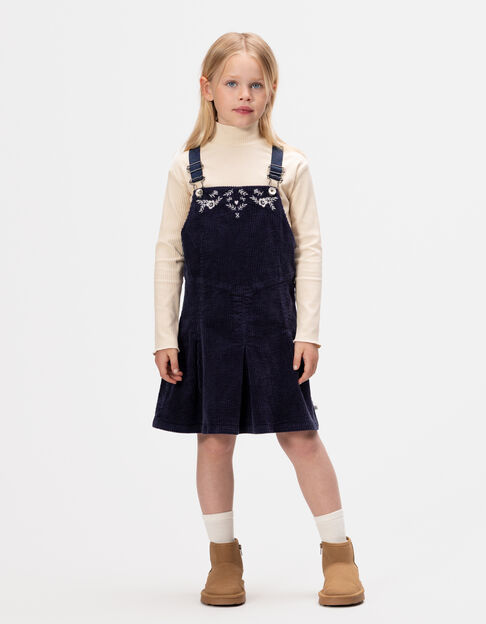Robe 2-en-1 marine maille velours t-shirt blanc fille - IKKS