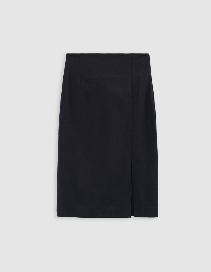 Zwarte kokerrok met split milanotricot Dames-6