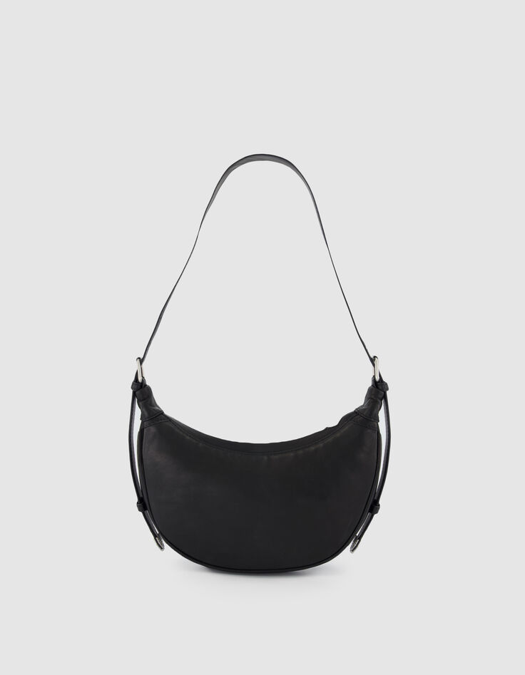 Sac demi-lune noir cuir grain&eacute; Allane taille S Femme -3