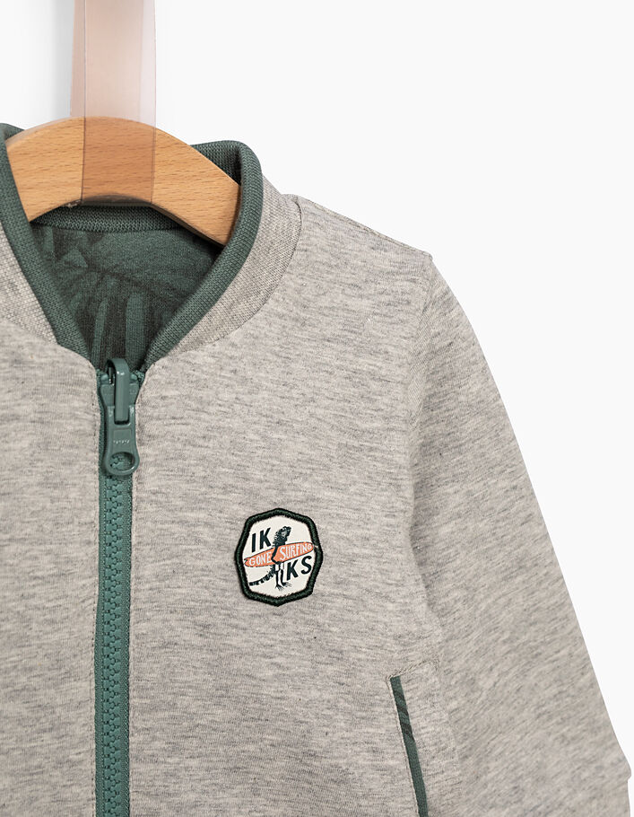 Cardigan réversible kaki et gris bébé garçon -4