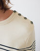 Pull marin blanc cass&eacute; tricot &agrave; rayures marine Homme-4
