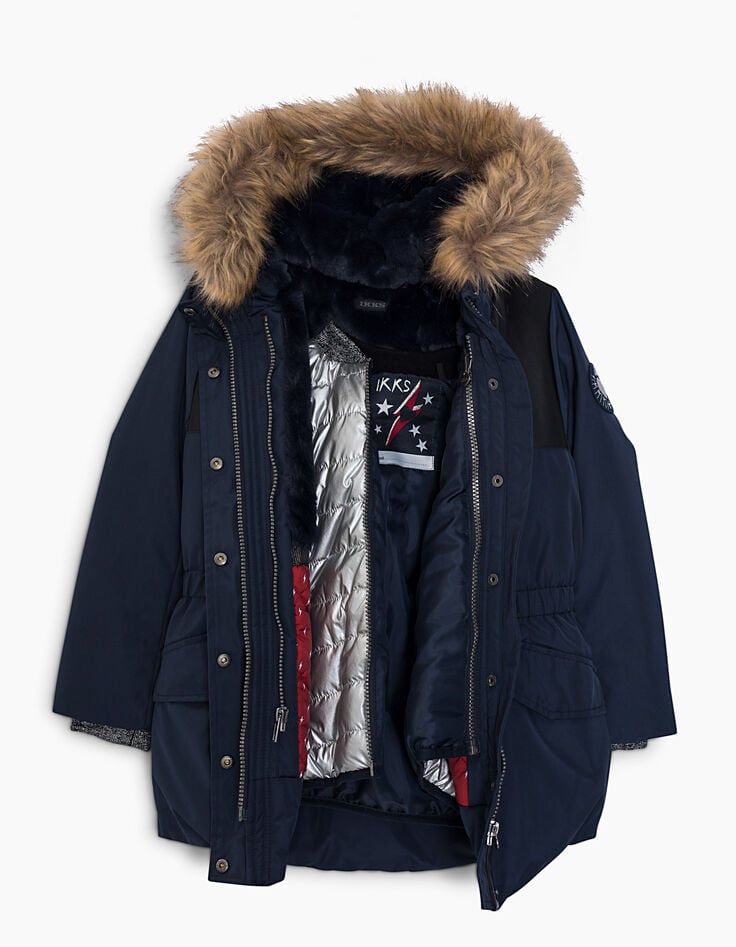 Marineblauer 2-in-1-Mädchenparka mit Wendesteppweste-4