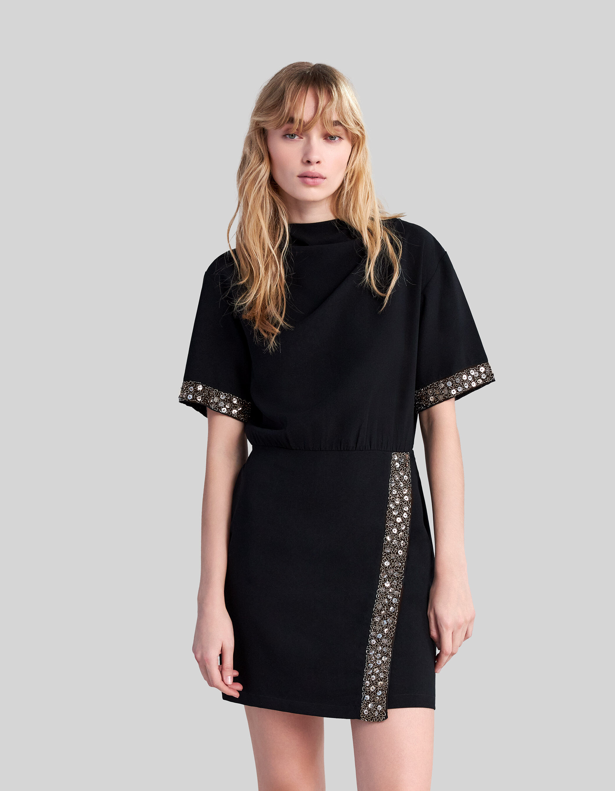 Robe noire decor perles et sequins Femme IKKS