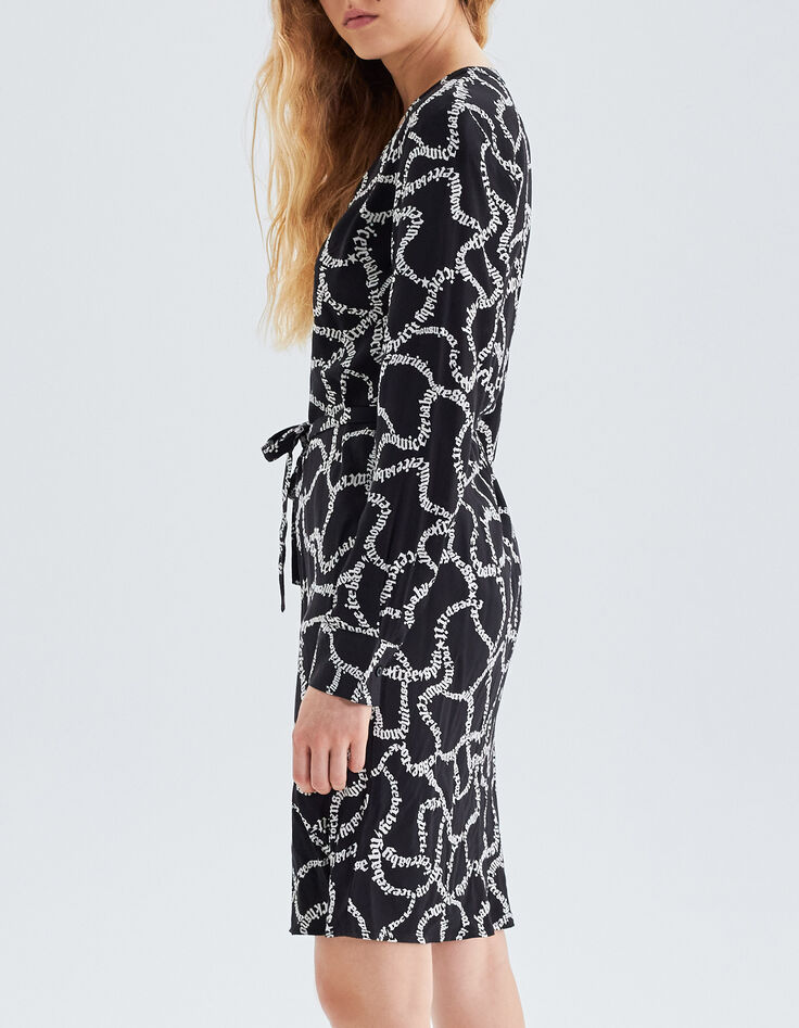 Women’s black dress with ecru lettering print-4