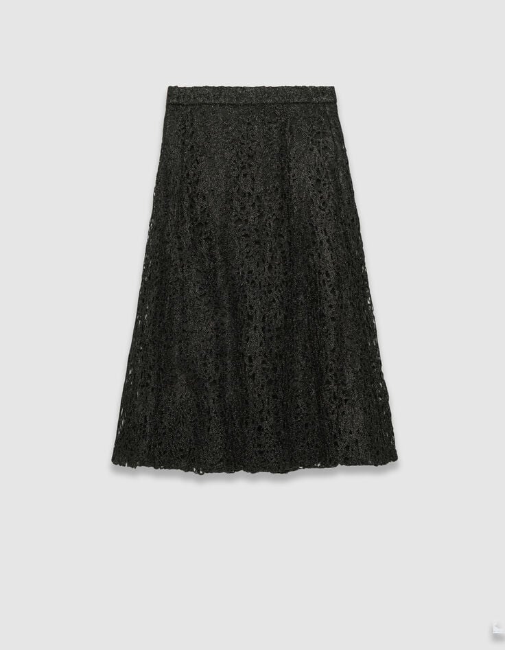 Jupe midi noire dentelle métallisée forme bulle Femme-5