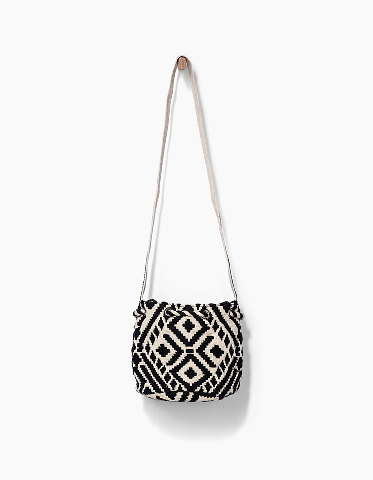 Sac seau blanc cass&eacute; et noir tiss&eacute; fille-3