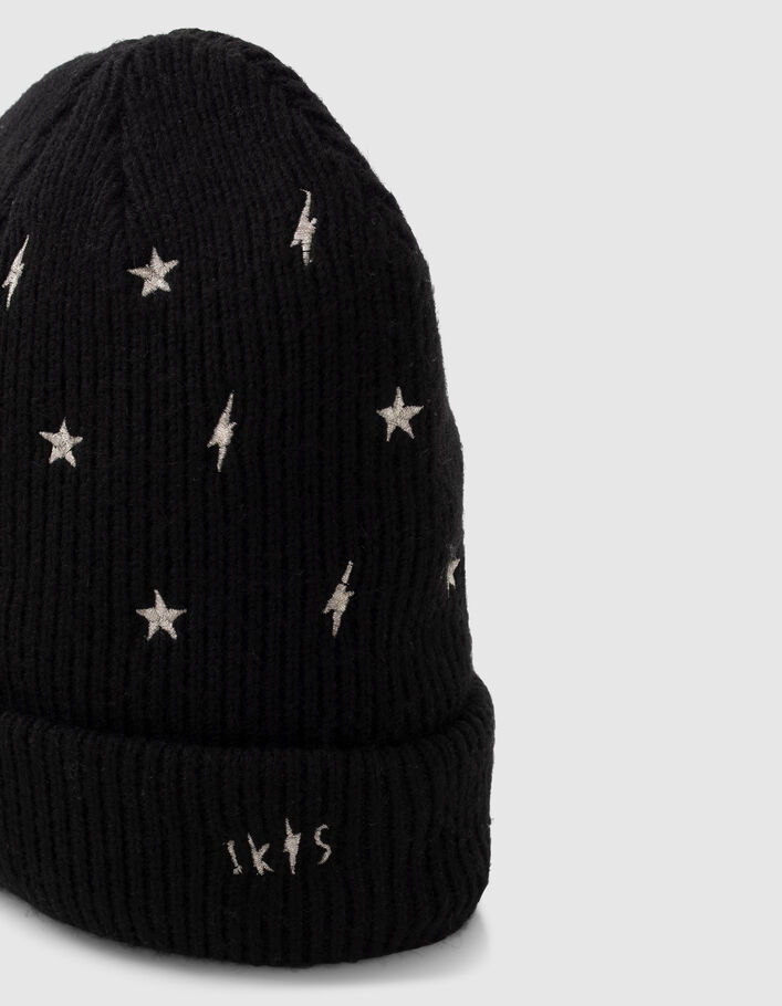 Gorro negro punto bordados estrellas rayos dorados niña-2