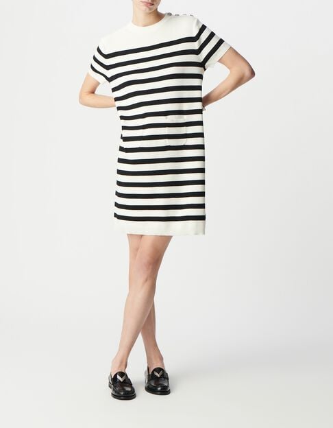 Vestido marinero de punto a rayas negras y crudas para mujer - IKKS
