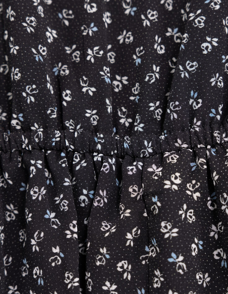 Zwarte micro-pois meisjesjurk met bloemenprint-7 Zwarte micro-pois meisjesjurk met bloemenprint-7