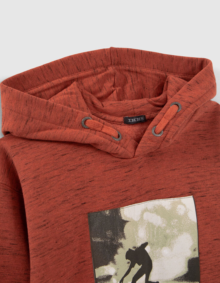 Boys’ dark red marl hoodie with skateboarder image-4