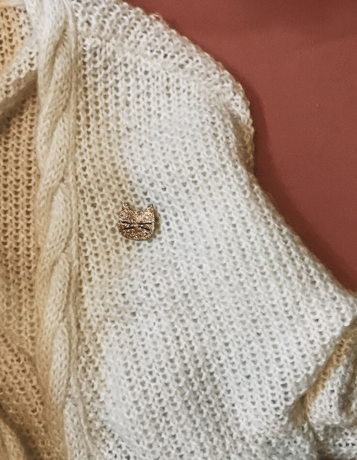 Broche chat or rose pailleté TENDRE CACTUS-3