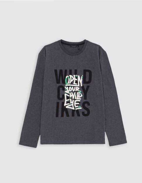 Boy's grey message print T-shirt with sequins embroidery - IKKS