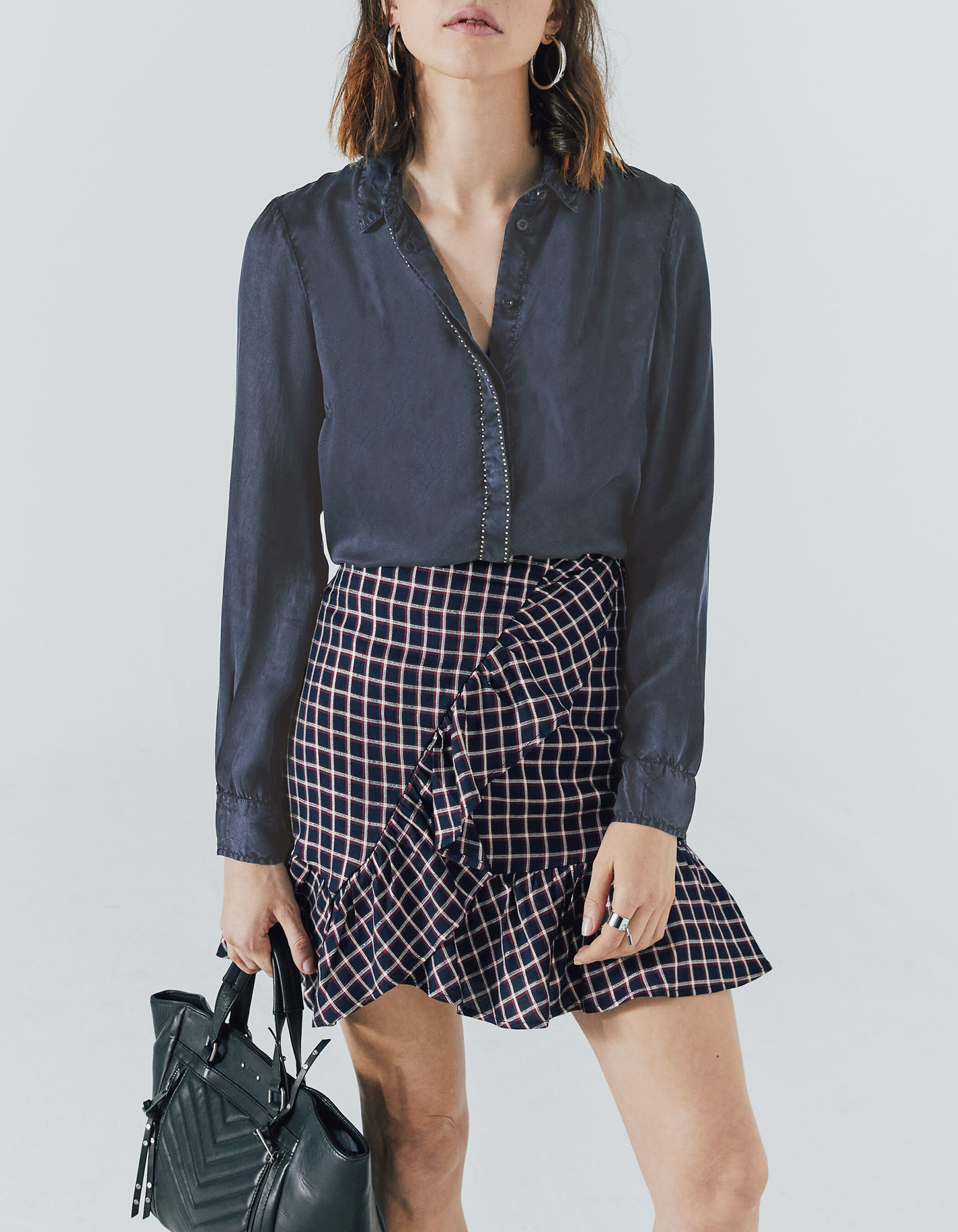 Jupe a volant motif tartan et fil metallise femme IKKS