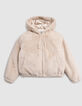 Chaqueta beige reciclada con capucha para niña-1