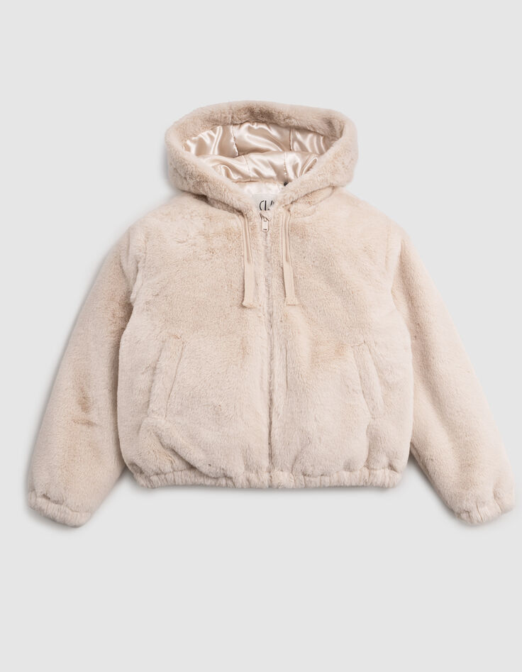 Chaqueta beige reciclada con capucha para niña-1