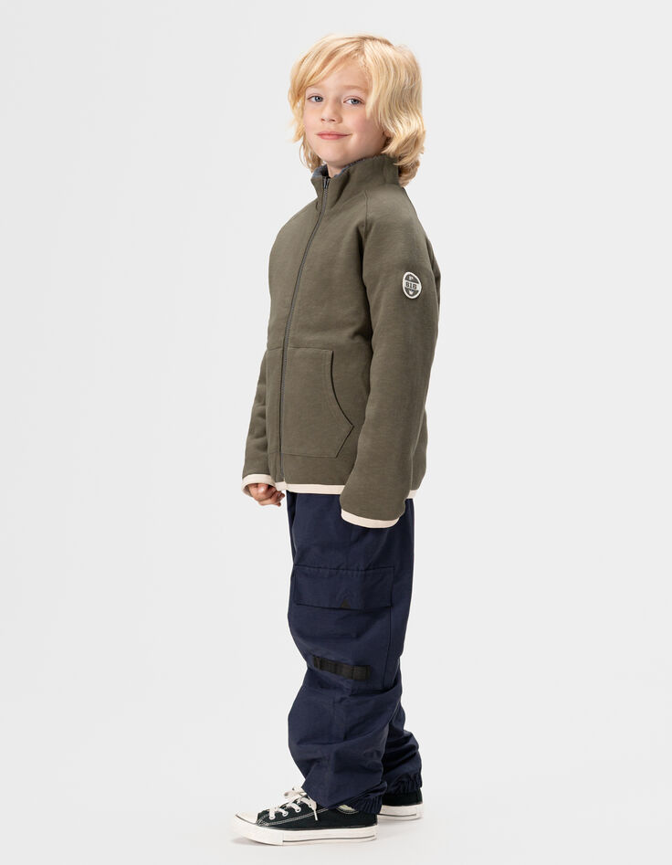 Cardigan réversible sherpa bleu et molleton kaki garçon-2