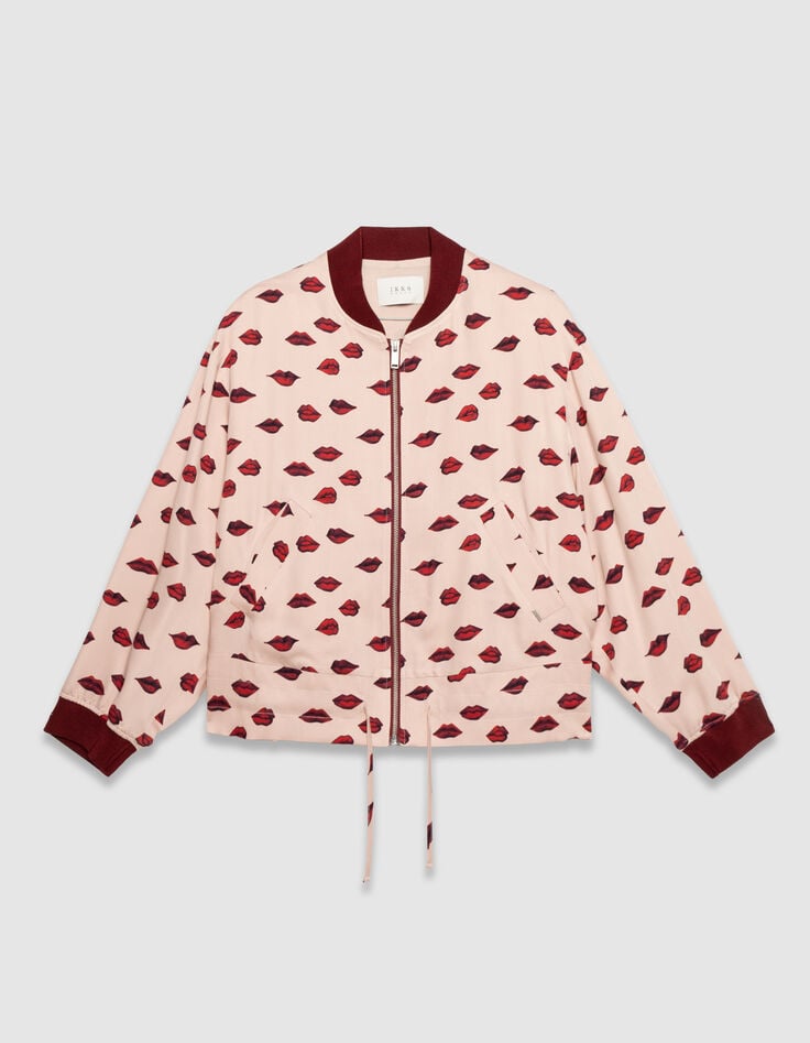 Blouson bomber rose satiné imprimé bouches Femme-6 Blouson bomber rose satiné imprimé bouches Femme-6