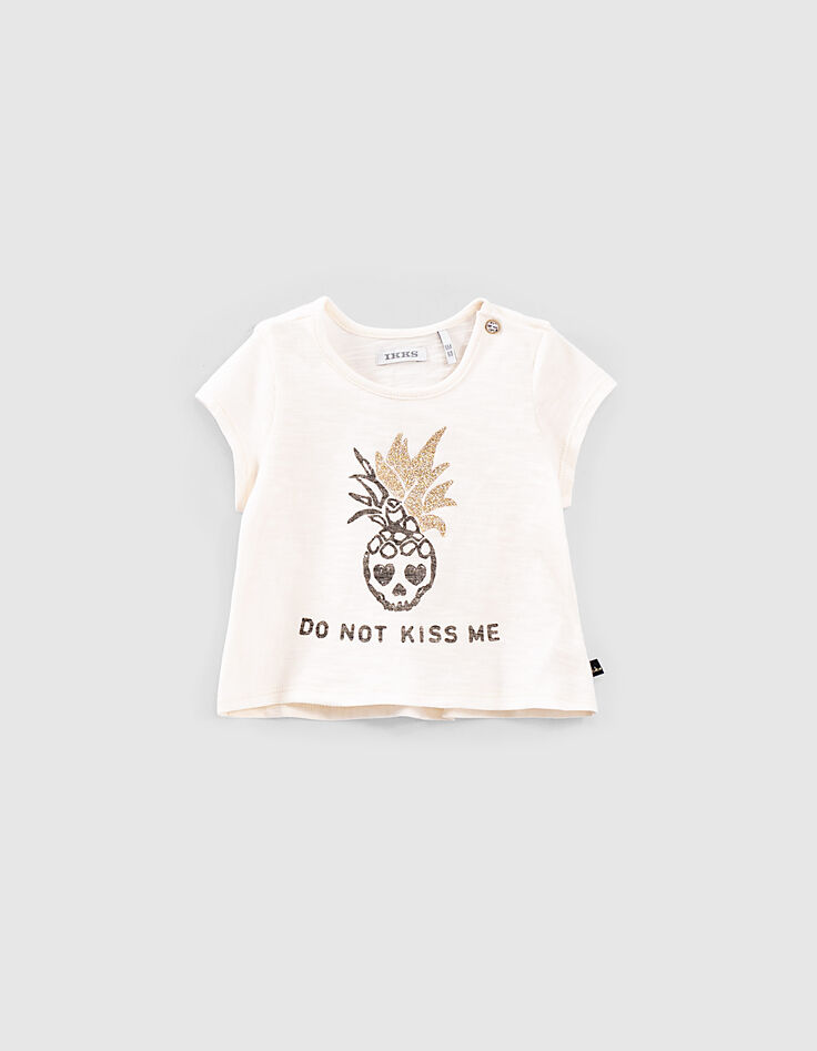 Baby girls’ ecru pineapple skull organic T-shirt-1
